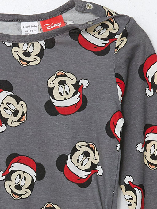 Bisiklet Yaka Uzun Kollu Mickey Mouse Bask?l? Erkek Bebek Pijama ?st