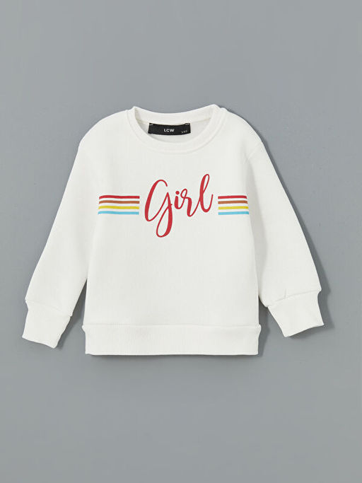 Bisiklet Yaka Bask?l? K?z ?ocuk Sweatshirt