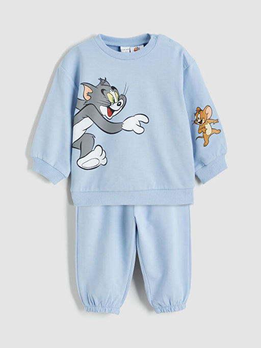 Tom ve Jerry Bask?l? Erkek Bebek Sweatshirt ve E?ofman Alt?