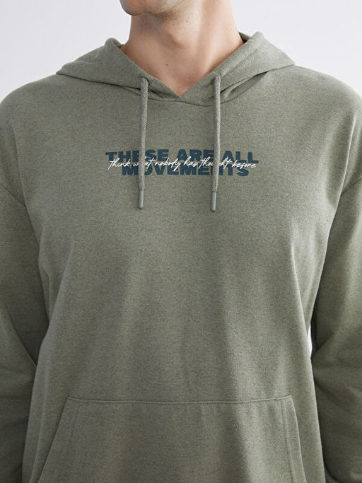 Uzun Kollu Bask?l? Erkek Hoodie