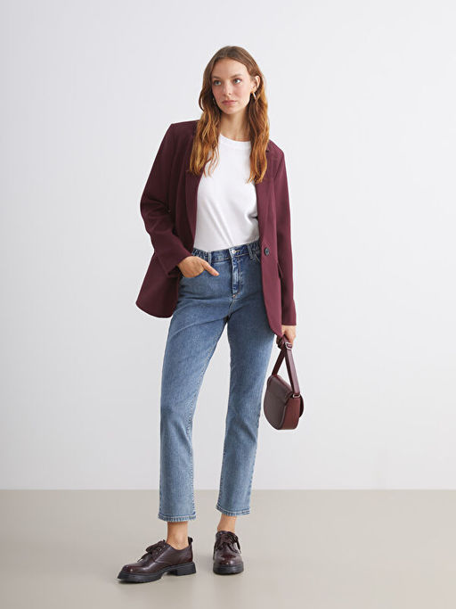 Beli Lastikli Slim Fit Kad?n Jean Pantolon