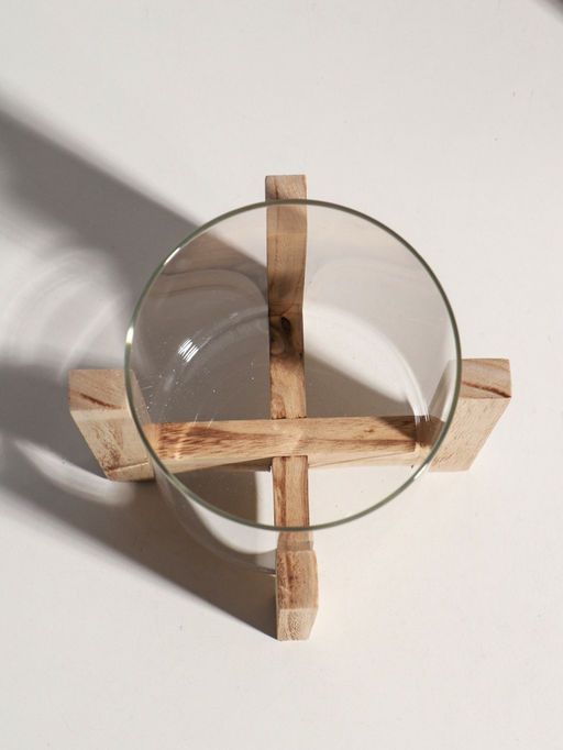 Подсвечник стекло, дерево "Рустик" d=9 см 16х16х21 см