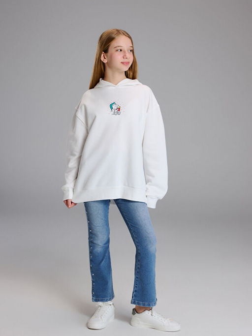 Kap??onlu Snoopy Bask?l? K?z ?ocuk Kal?n Sweatshirt