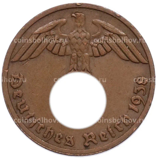 Монета 1 рейхспфенниг 1938 года A Германия