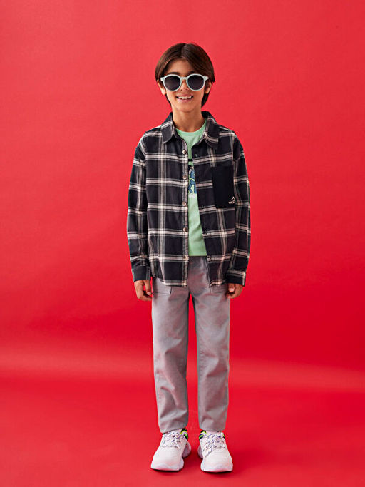 Uzun Kollu Ekose Desenli Pamuklu Erkek ?ocuk G?mlek