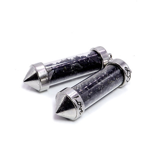 Кулон бутылочка желаний 5см в форме кристалла с камнями Черный обседиан