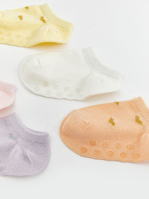 Bask?l? K?z Bebek Patik ?orap 5li
