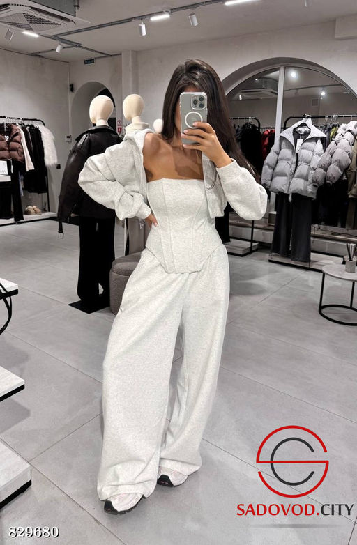 Корсет + брюки палаццо + худи на молнии