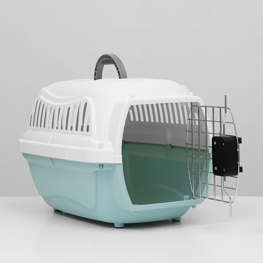 Переноска для животных пластиковая с металлической дверью 47х32,5х30 см, вес до 9 кг, голубая 9343 - Пижон фото 7