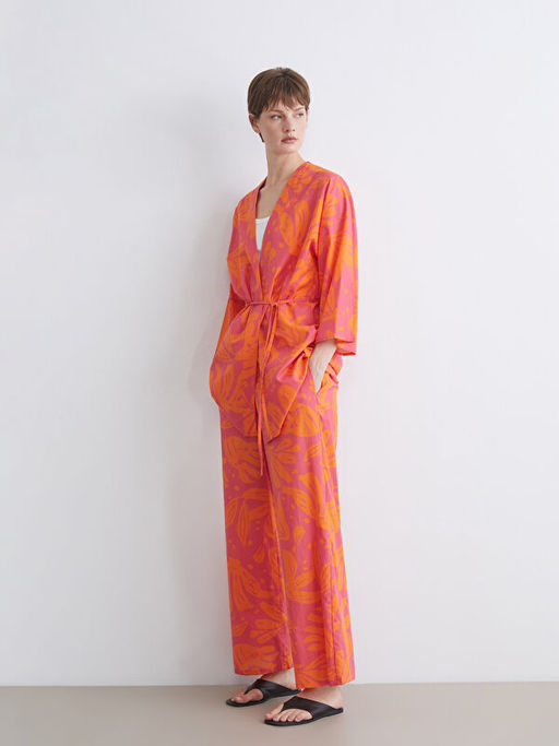 ?al Yaka ?i?ekli Oversize Kad?n Kimono