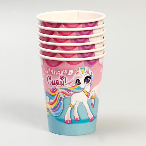 Набор бумажной посуды С Днём Рождения!, 6 тарелок, 6 стаканов, 6 колпаков - Страна карнавалия фото 4