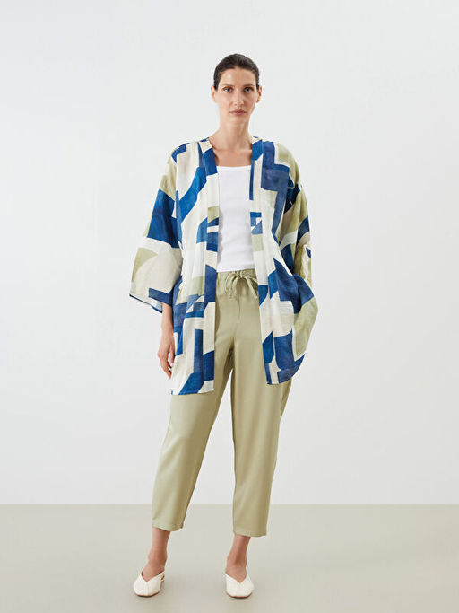 ?al Yaka Desenli Oversize Kad?n Kimono