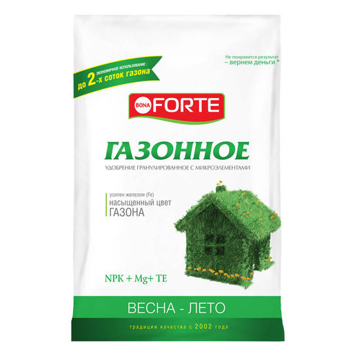 Компл. мин. удобр. "Bona Forte" Газонное (весна) гранулир.с микроэл., пакет 4,5кг