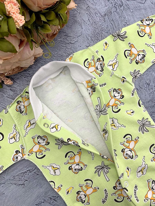 Боди футер с длинным рукавом варежкой, арт.XC-BD137-ITn, зеленый обезьянки - Мамин малыш фото 2