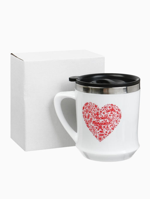 Термокружка, 350 мл, Счастье в моментах, сохраняет тепло 3 ч, белая