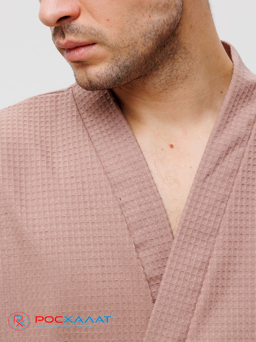 Мужской вафельный халат с планкой коричневый В-03 (21)