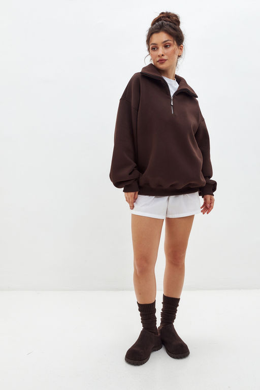 Толстовка женская из футера начес Комфорт шоколад макси