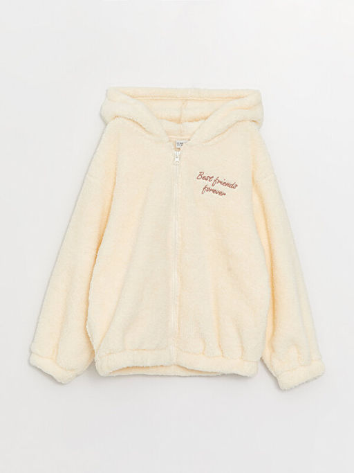 Kap??onlu Nak??l? Uzun Kollu Pel?? K?z ?ocuk Fermuarl? Sweatshirt