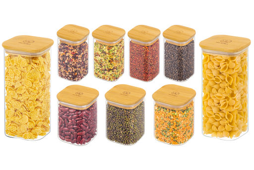Набор 9 банок д/хранения 3 пр. 450 мл+4 пр. 250 мл+2 пр. 1,6 л Crystal glass+ бамб.крыш. с сил.упл - Elan gallery фото 5