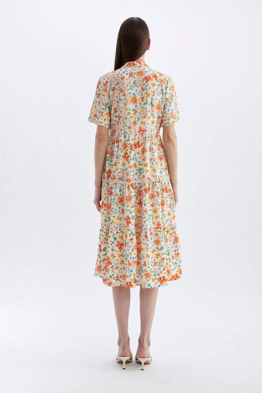 Платье миди с короткими рукавами и V-образным вырезом с рисунком - Defacto фото 9