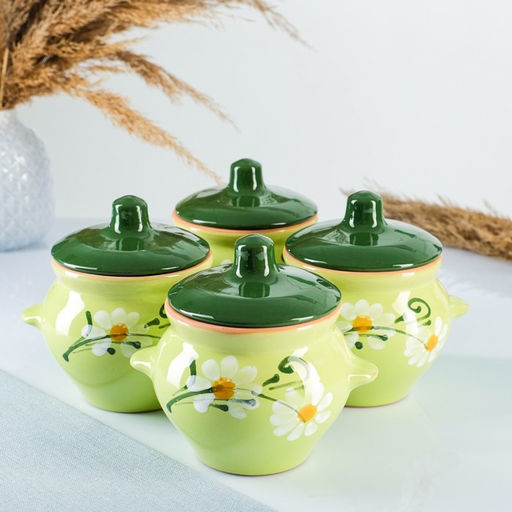 Горшки для запекания Борисовская керамика «Классика», 500 мл, набор 4 шт., зелёные