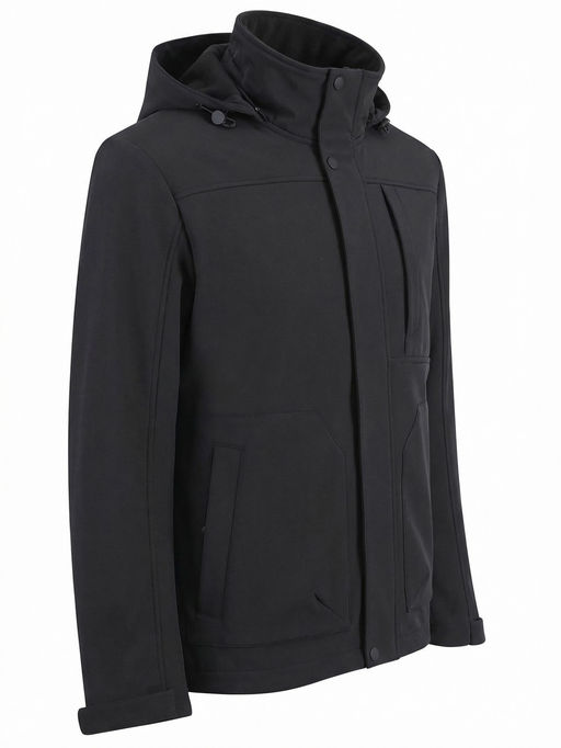 Ветровка мужская софтшелл виндстоппер с капюшоном спортивная черного цвета 9617_1Ch
