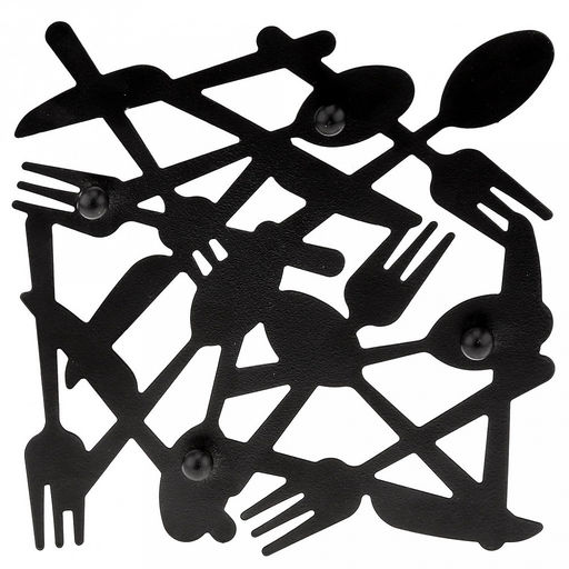 "Кухня" Подставка металлическая, окрашенная под горячее 19,5х19,5см h1,5см, на ножках, цвет - черный матовый (Китай)