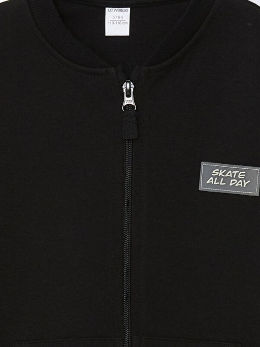 Bisiklet Yaka Uzun Kollu Bask?l? Erkek ?ocuk Fermuarl? Sweatshirt