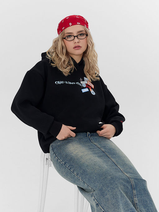 Теплое худи женское черное с начесом