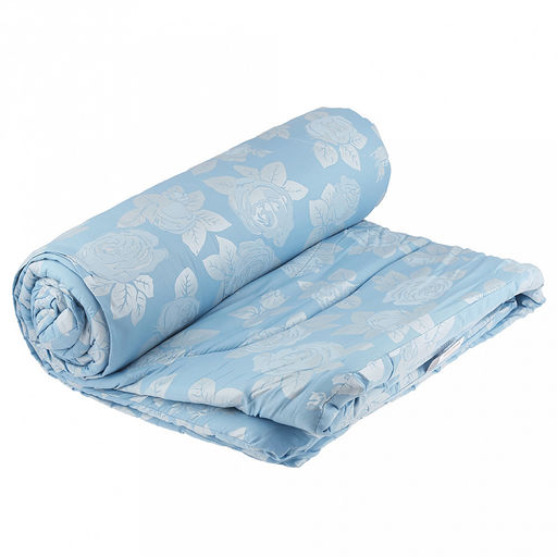 Одеяло 2-х спальное "Розы" на голубом, классическое/зимнее, 172х205см, наполнитель 400г/м2, файбер высшего сорта, чехол поплекс (пэ100%), стеганое, упак "Компакт" пакет ПВХ, еврослот, д25х55см/1,2кг, "Домашняя мода" (Россия)