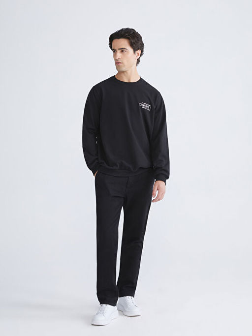 Bisiklet Yaka Bask?l? Erkek Sweatshirt