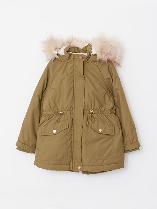 Kap??onlu Nak??l? Pul ??lemeli K?z ?ocuk Parka
