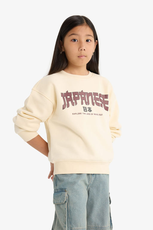 Relax Fit Bisiklet Yaka Bask_l_ __i Yumu_ak T_yl_ Sweatshirt K_z _ocuk - Defacto фото 4