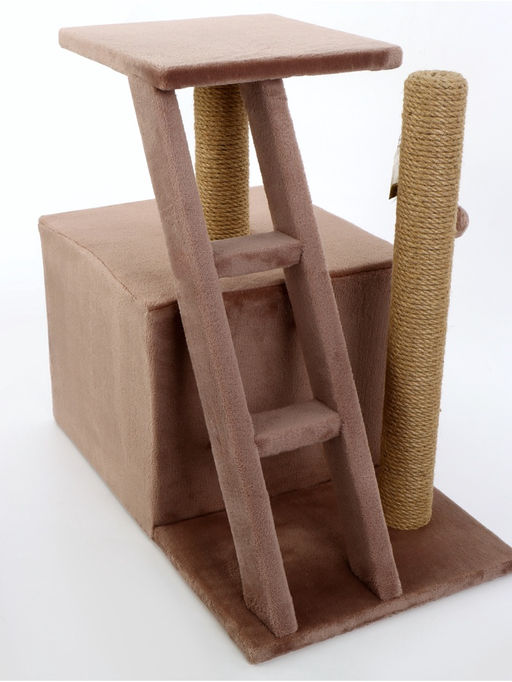 Домик для кошек с когтеточкой «Домосед», с лестницей и площадкой, 60×35×56 см, капучино