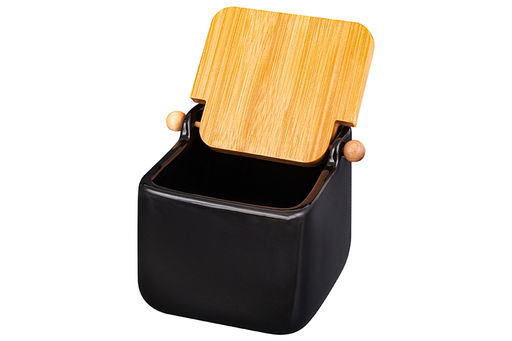 Банка для сыпучих продуктов 850 мл 14*12*11 см Черная + откидная бамбук.крышка, керамика - Elan gallery фото 5