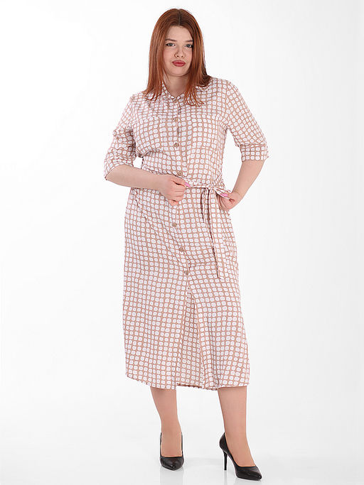 Платье-рубашка бежевого цвета в белый горох - Almond фото 2