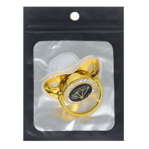 Соска - пустышка силиконовая ортодонтическая M&B «Бриллиант», от 12 мес., с колпачком, золотой/черный, стразы