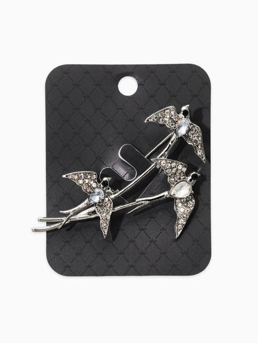 Брошь «Три ласточки», белая в серебре