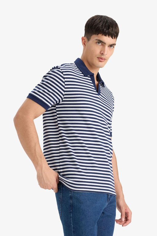 Regular Fit Polo Yaka K_sa Kollu _izgili Ti__rt - Defacto фото 4