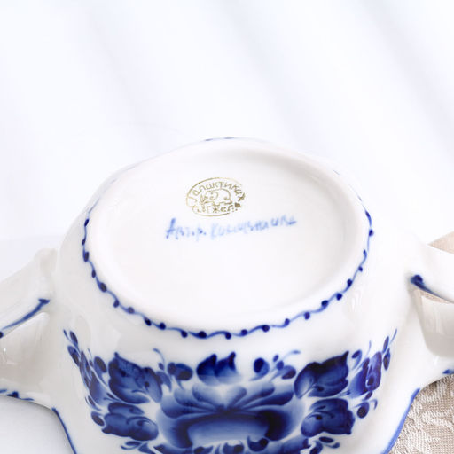 Бульонница с ручками Ивушка, H=7 см, 0.35 л, фарфор, гжель - Simaland фото 6