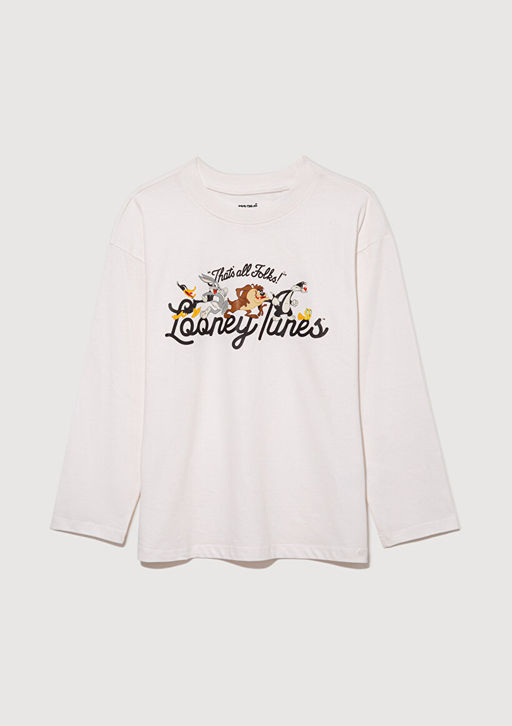 Looney Tunes Bask?l? Ekru Tisort