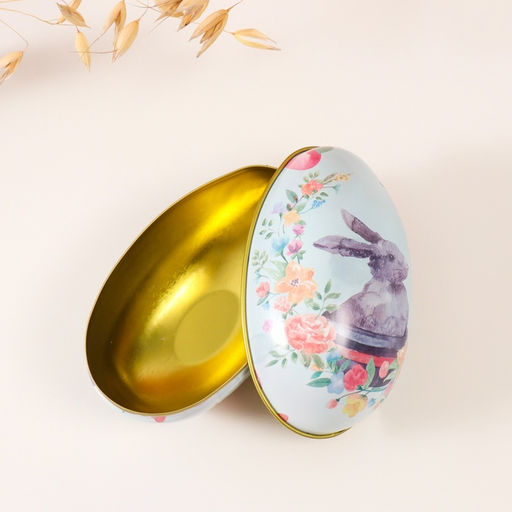 Металлическая шкатулка - яйцо Пасхальный зайка в горшке, для украшений, хранения мелочи, 7?6.5?11 см