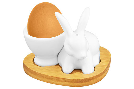 Подставка п/яйцо 9,5*8*8 см "Белый кролик" + солонка на дерев. подставке