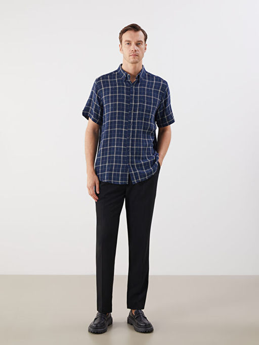 Regular Fit K?sa Kollu Ekose Poplin Erkek G?mlek