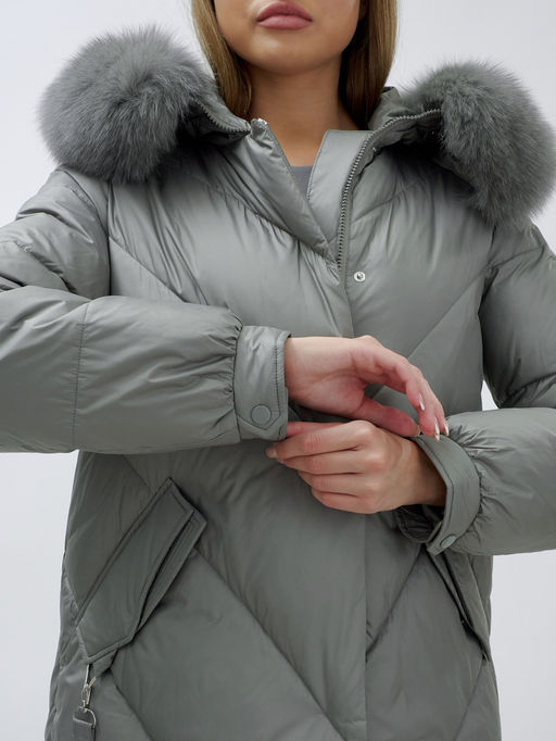 Пальто женское зимние с мехом песец люкс класса серого цвета 1316Sr