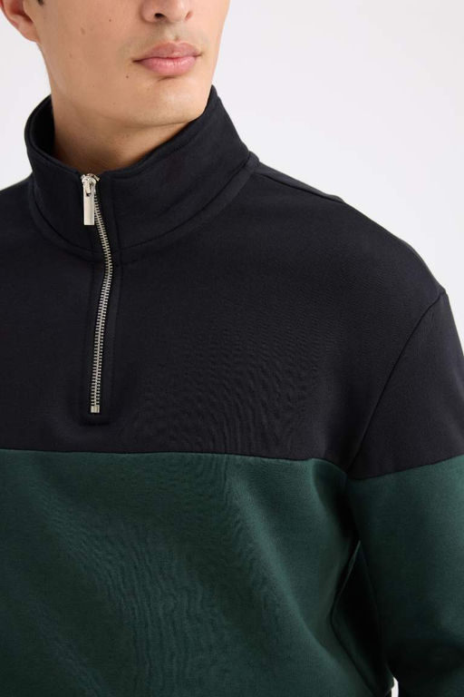 Комфортный толстый свитшот в полоску на молнии с высоким воротником и высоким воротником - Defacto фото 5