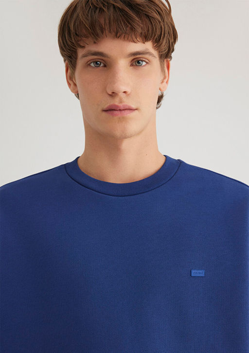 Bisiklet Yaka Mavi Basic Sweatshirt  фото 6