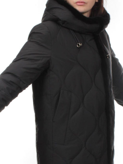 310 BLACK/BLACK Пальто зимнее стеганое женское (200 гр. холлофайбер, натуральная норка) - Fashion фото 3