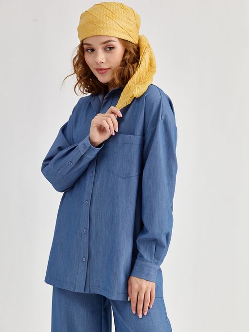 Большой, двусторонний однотонный палантин из жатого полотна вареный хлопок - Tantino фото 4