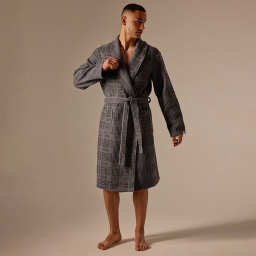 Халат вафельный мужской SL HOME: Chess «Гри Сандре», размер S, хлопок 100%, тёмно-серый